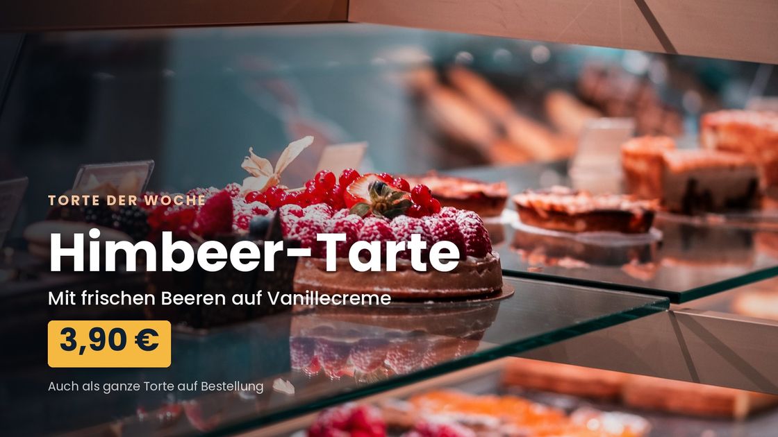Digitale Anzeige einer Konditorei mit Torte der Woche