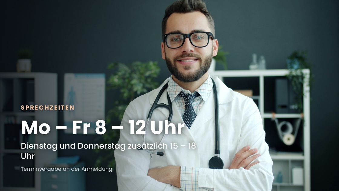 Digitale Anzeige einer Praxis mit Sprechzeiten